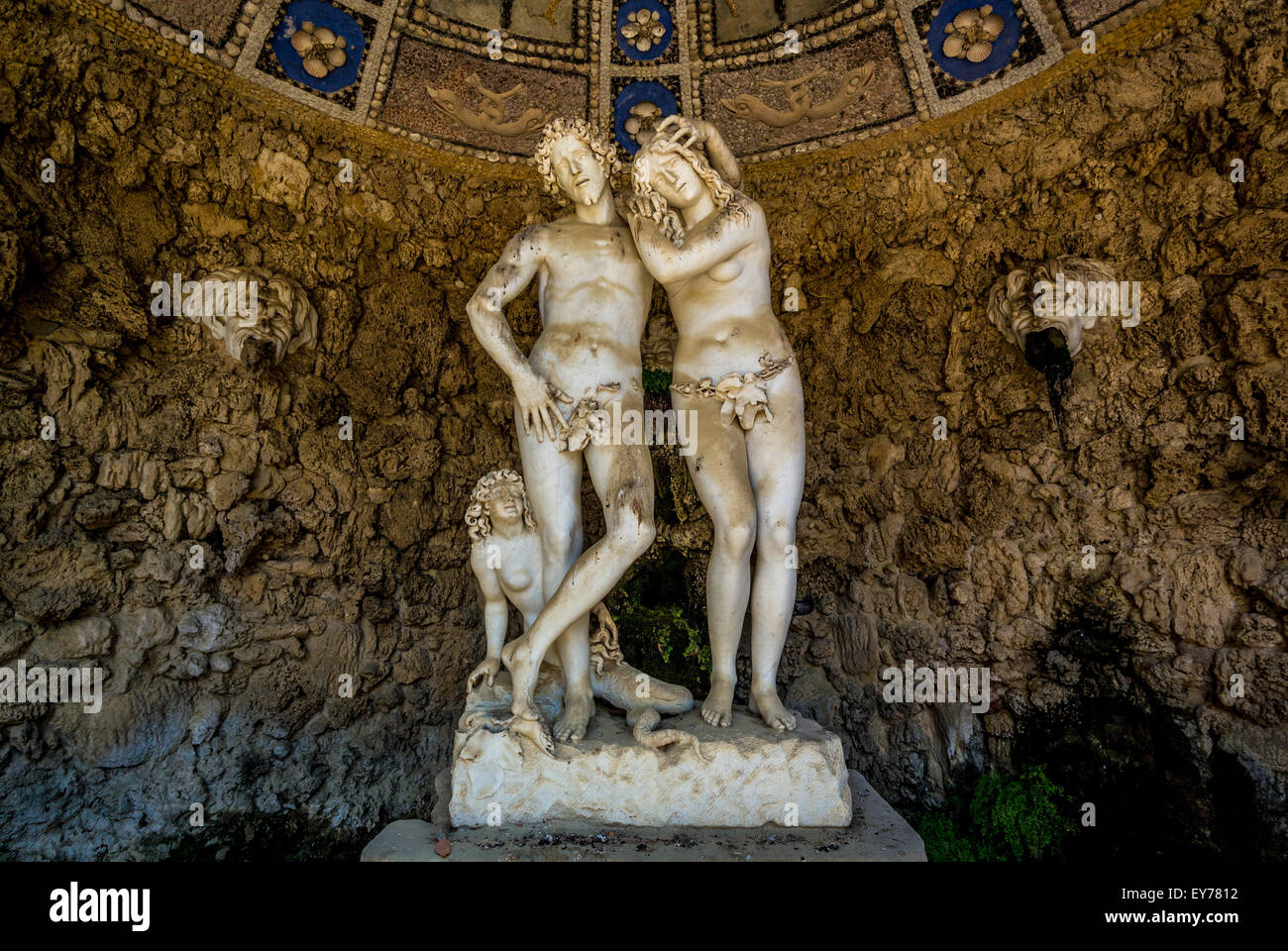 The Grotto of Adam and Eve which takes its name from the sculptures it contains by Michelangelo Noccherini. Boboli Gardens. Florence, Italy. Stock Photo