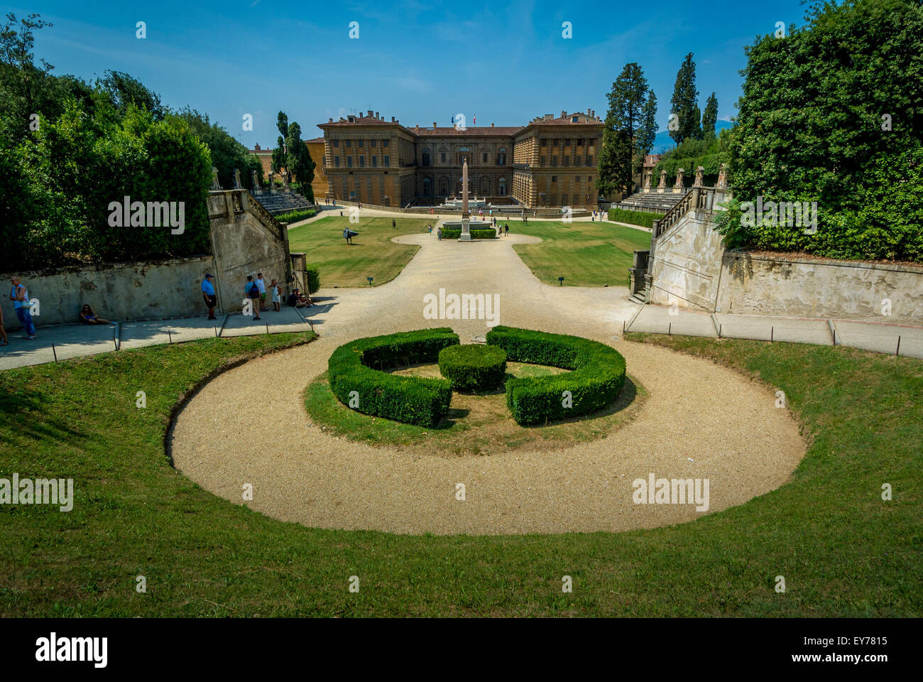 Boboli Gardens Amphitheatre looking towards the Pitti Palace. Florence, Italy. Stock Photo