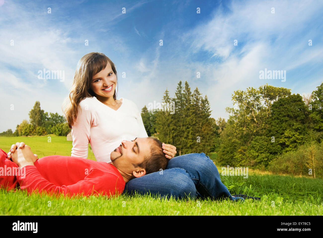 Young couple in love outdoors Stock Photo Alamy