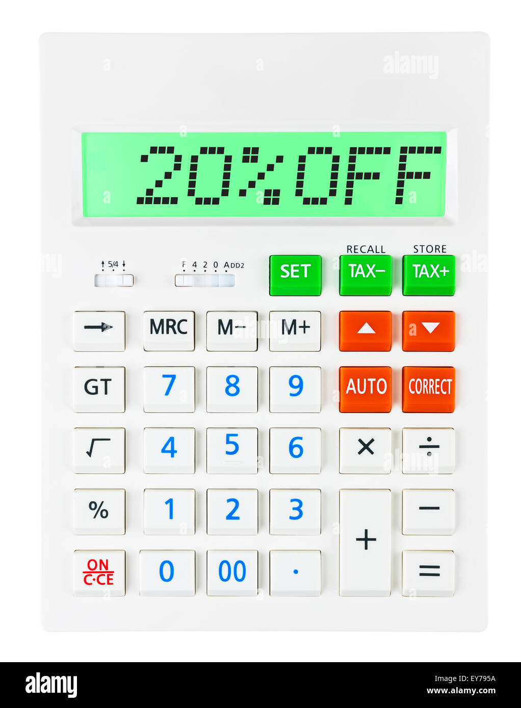 Calculator with 20OFF on display on white background Stock Photo