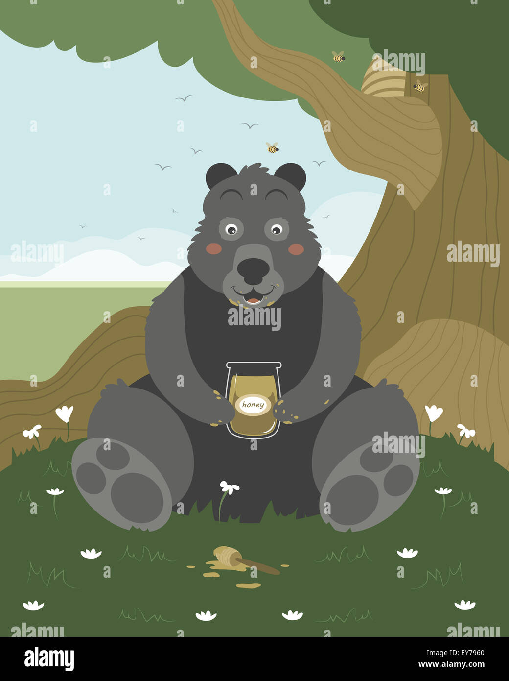 Vector Drawing Bear Pot Honey High Resolution Stock Photography and