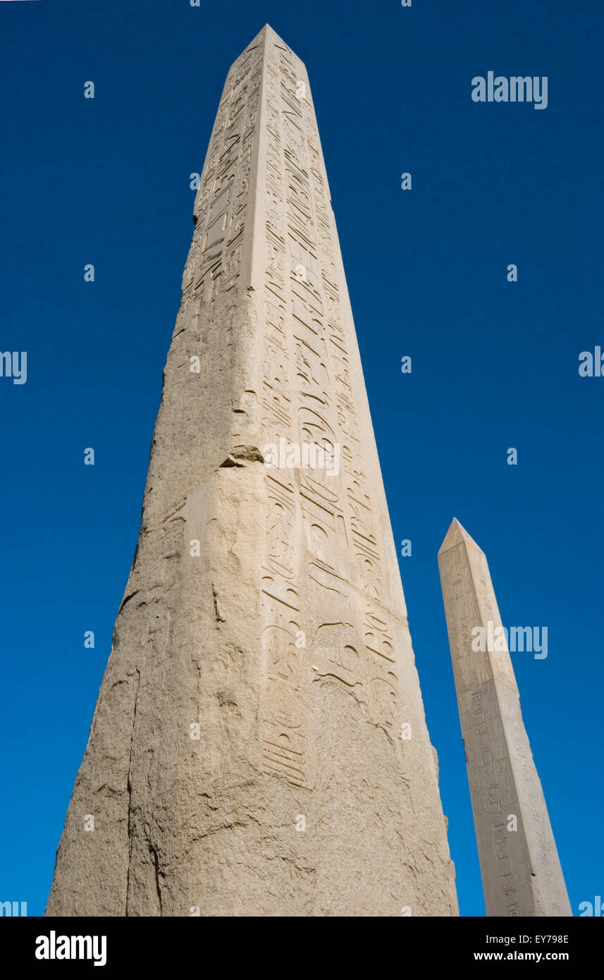 Karnak, Luxor, Egypt. Temple of Karnak sacred to god Amon: two obelisks. Stock Photo