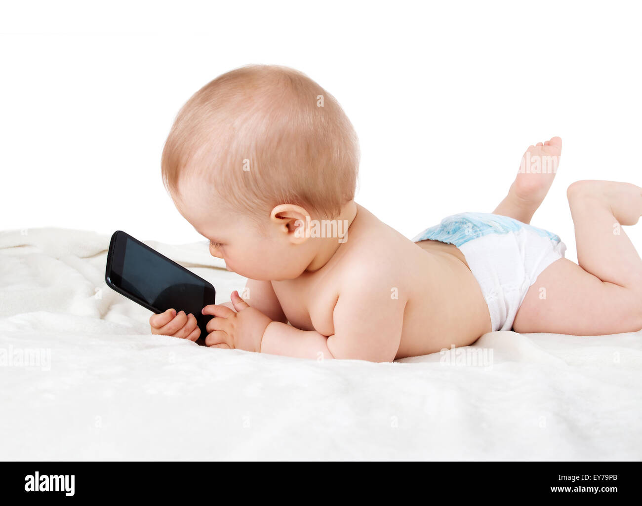 Baby holding a phone Stock Photo - Alamy