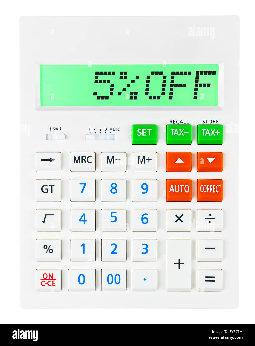 Calculator with 5OFF on display on white background Stock Photo