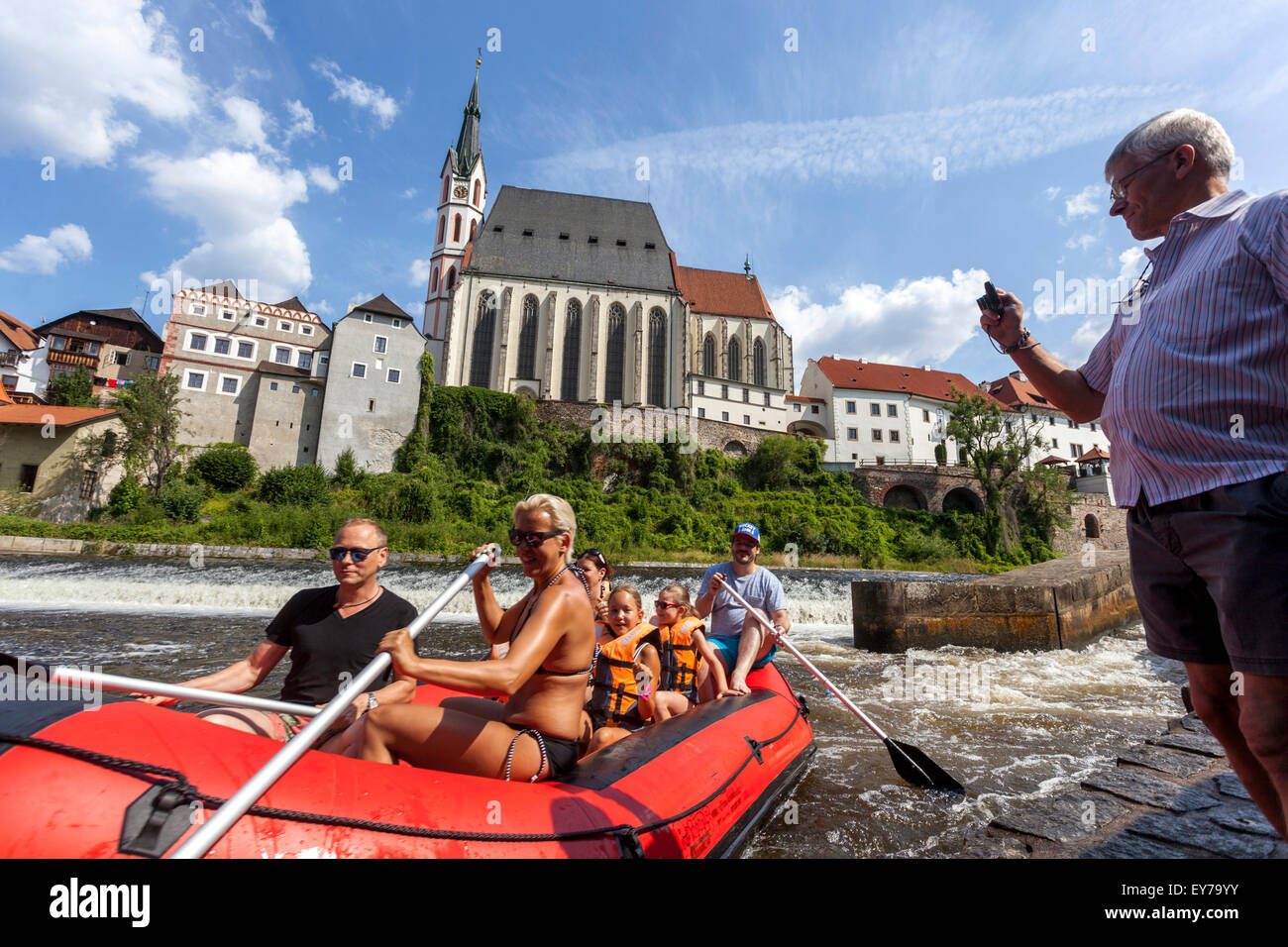 People going down by the river Vltava, rafting, South Bohemia, Czech Republic Stock Photo