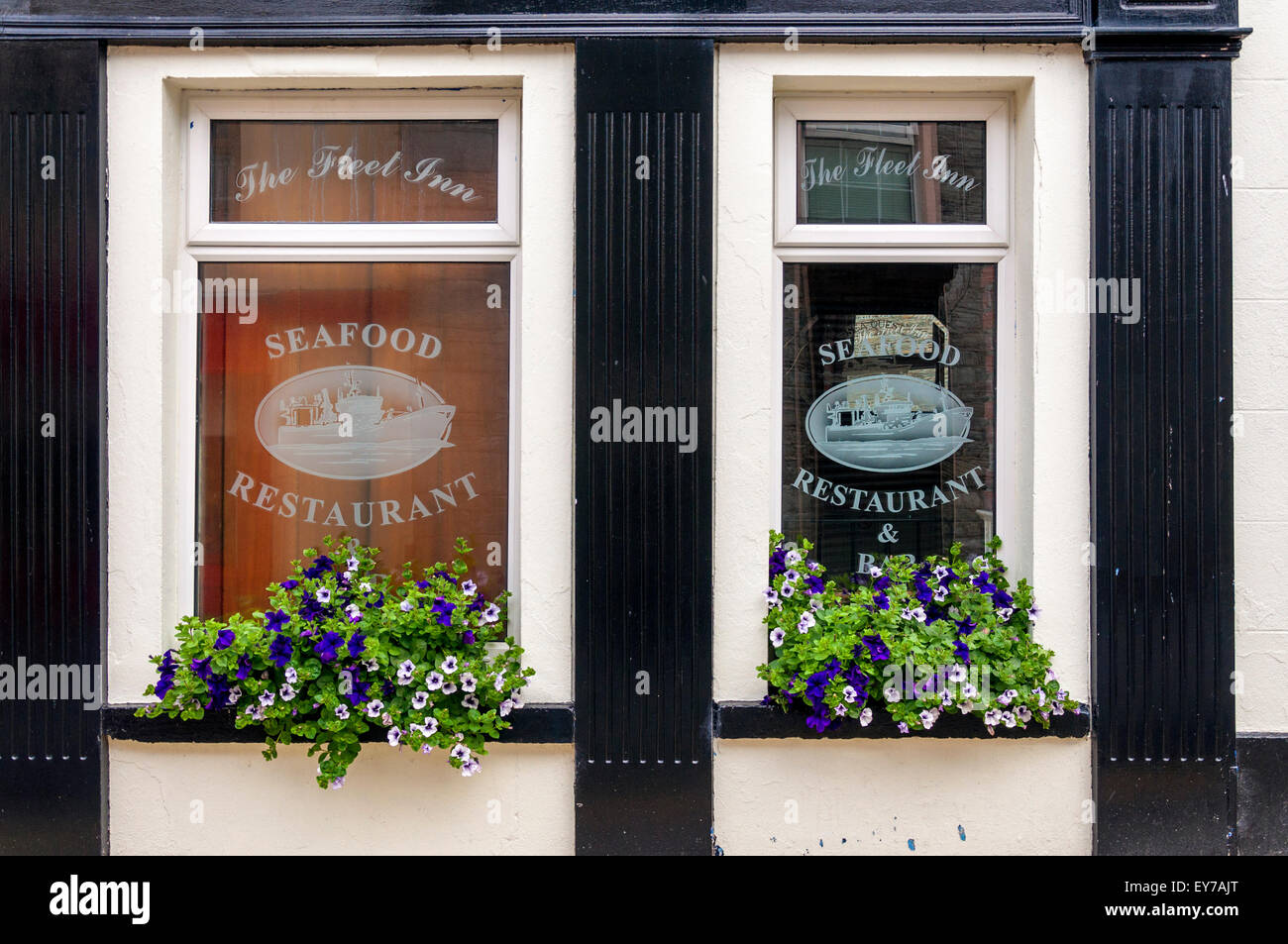 Windows of The Fleet Inn Seafood Restaurant grill, Killybegs, County