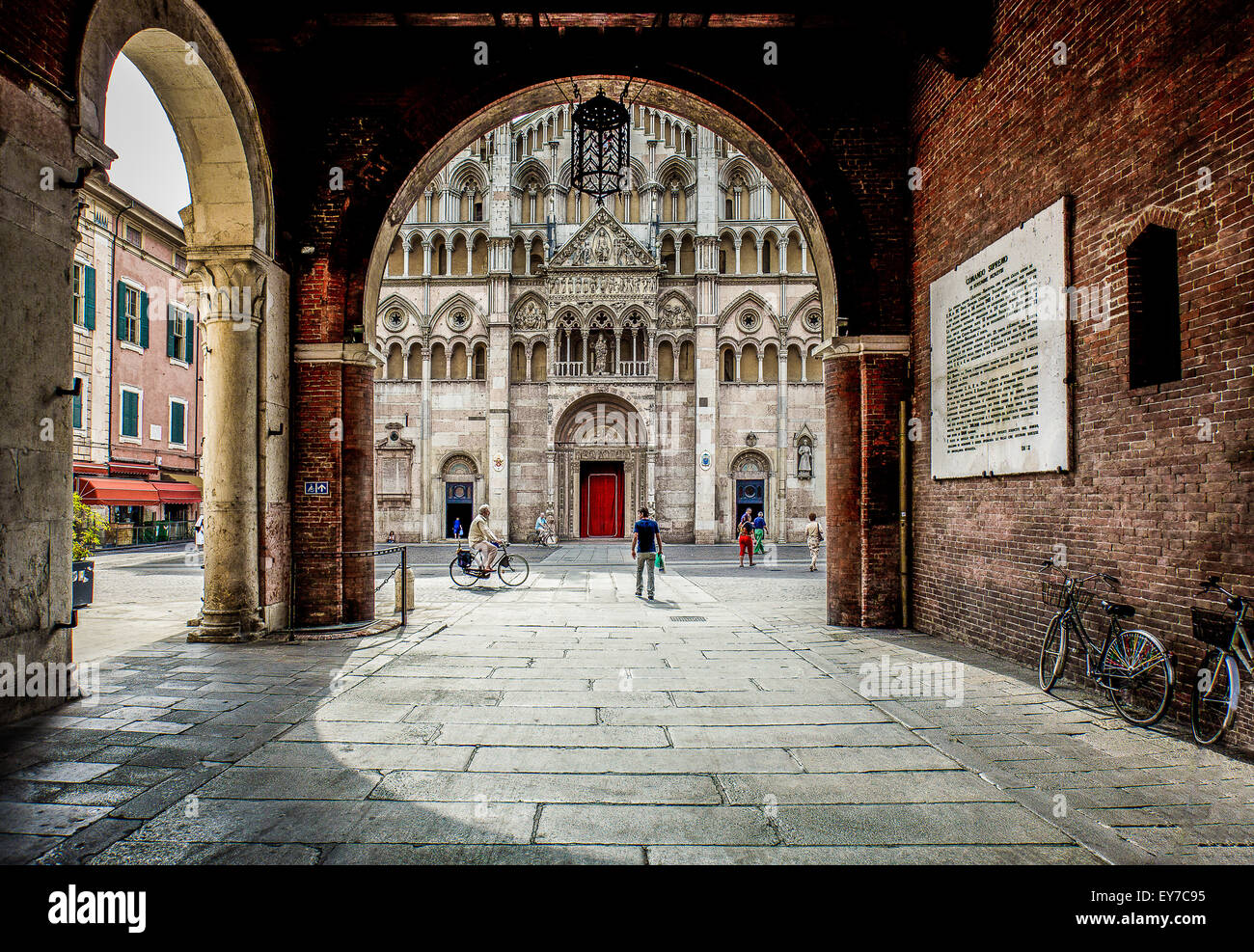 Italy, Ferrara, the Ducale palace court and the cathedral Stock Photo