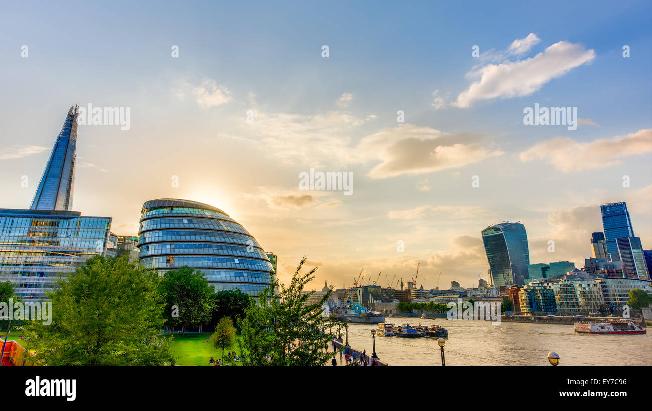 London Cityscape with New City Hall, The Shard with Thames River and Business Buildings, England. Stock Photo