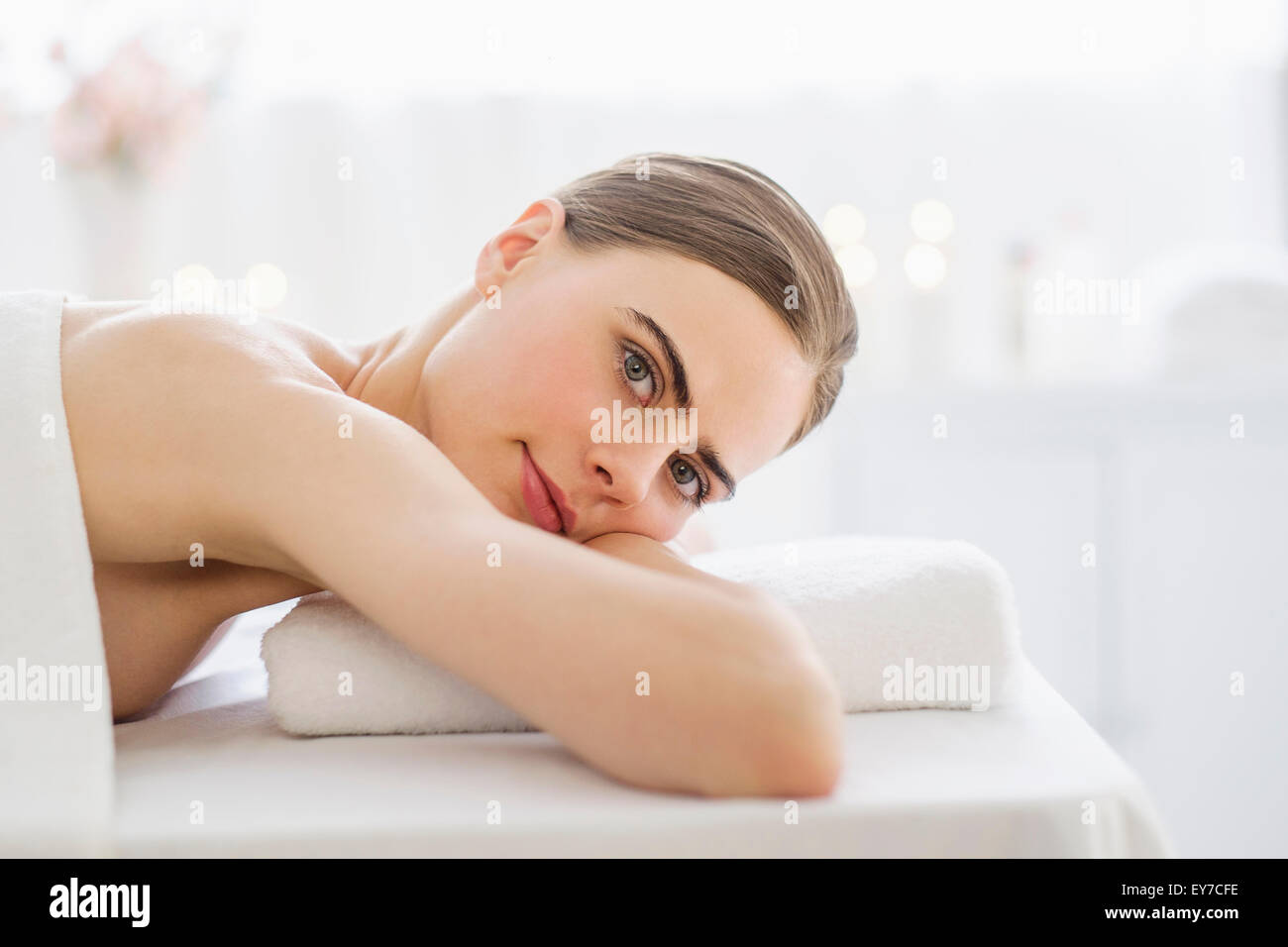 Young woman relaxing in spa Stock Photo