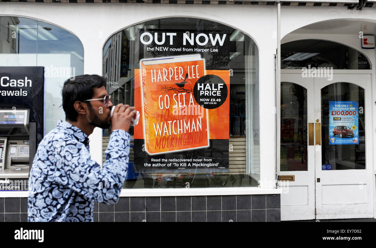 Brighton UK Thursday 22nd July 2015 - A poster advertising the new Harper Lee novel ' Go Set a Watchman'  on sale at half price Stock Photo