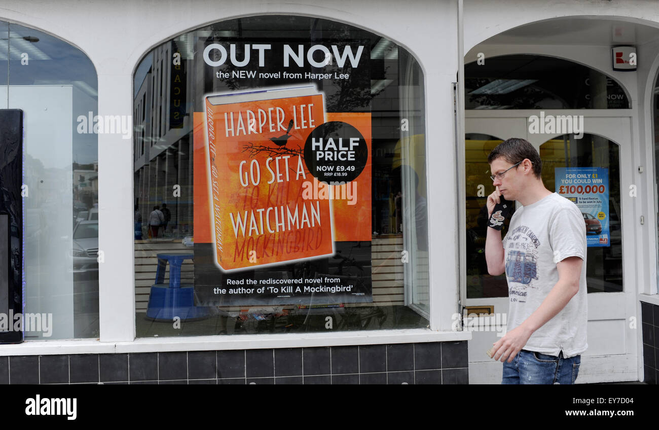 Brighton UK Thursday 22nd July 2015 - A poster advertising the new Harper Lee novel ' Go Set a Watchman'  on sale at half price Stock Photo