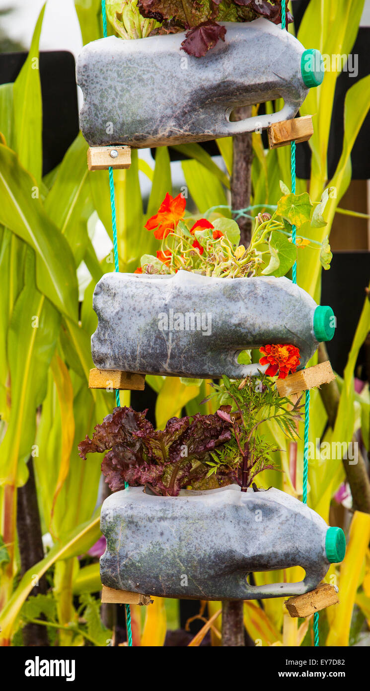Items made from recycled plastic milk bottles in Tatton Park, Cheshire
