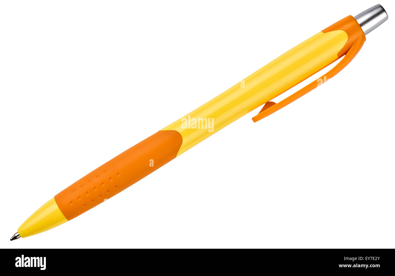 the orange and yellow  ballpoint pen isolated on white background Stock Photo