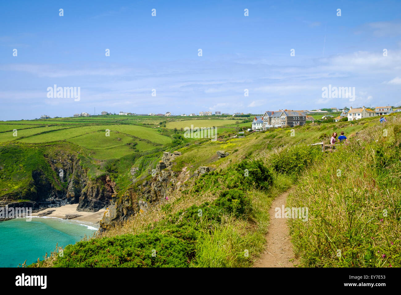 South West Coast Path at Housel Bay, Lizard Peninsula, Cornwall coast, UK Stock Photo