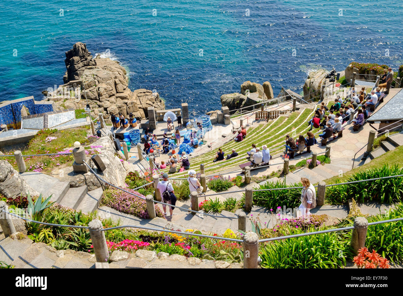 The Minack Theatre overlooking the sea at Porthcurno near Penzance, Cornwall, England, UK Stock Photo