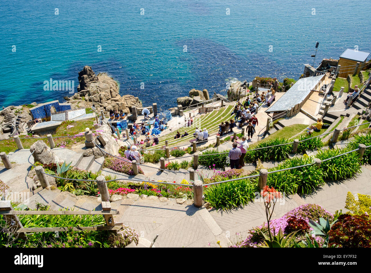 The Minack Theatre overlooking the sea at Porthcurno near Penzance, Cornwall, England, UK in summer Stock Photo