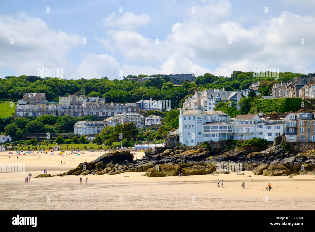 St Ives, Cornwall, England, UK - people on the beach in summer Stock Photo
