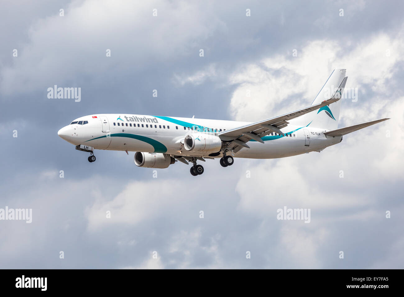Boeing 737 Next Gen of the Tailwind Airlines landing at the Frankfurt International Airport Stock Photo