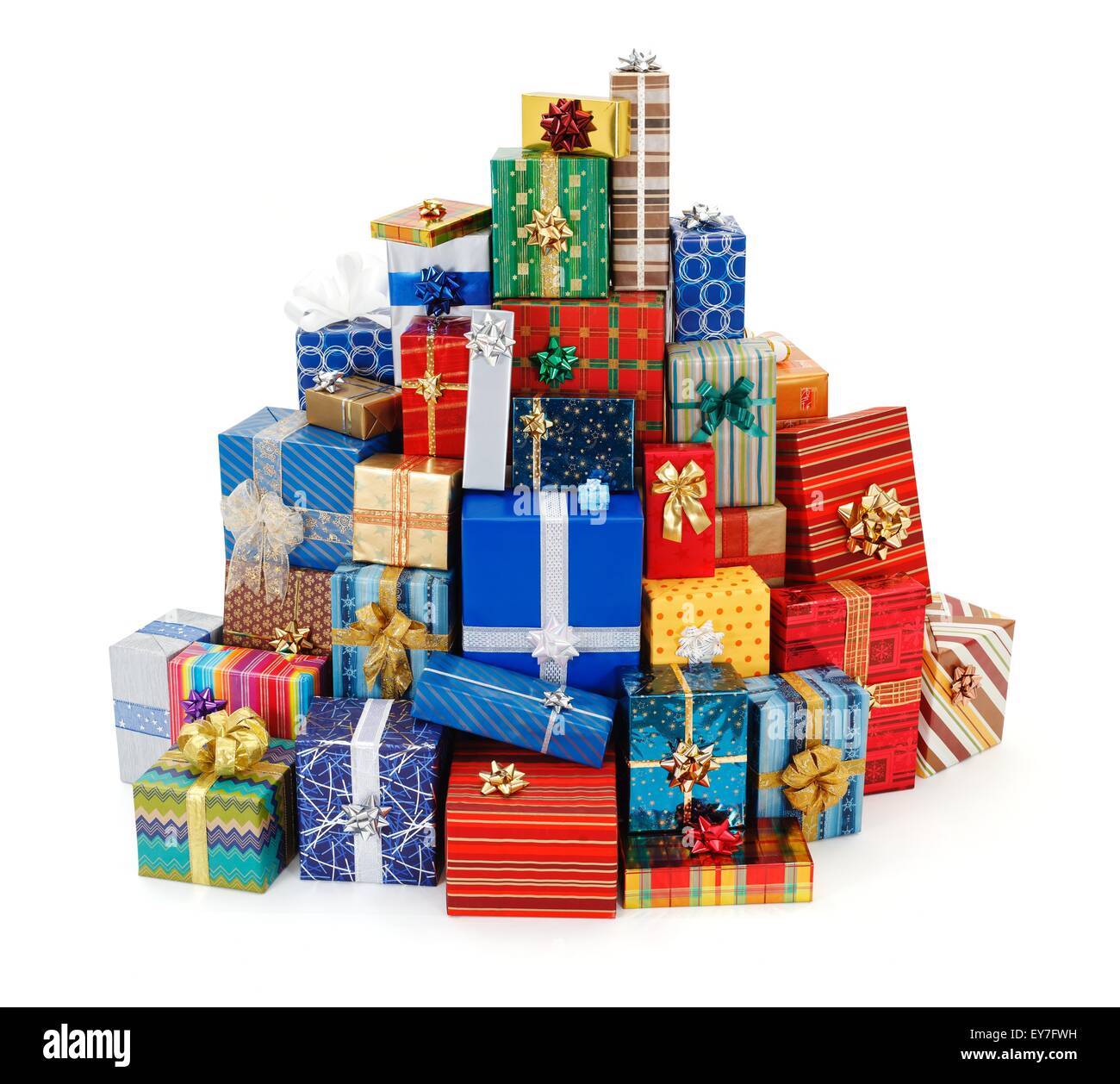 Big stack of colorful Christmas presents Stock Photo