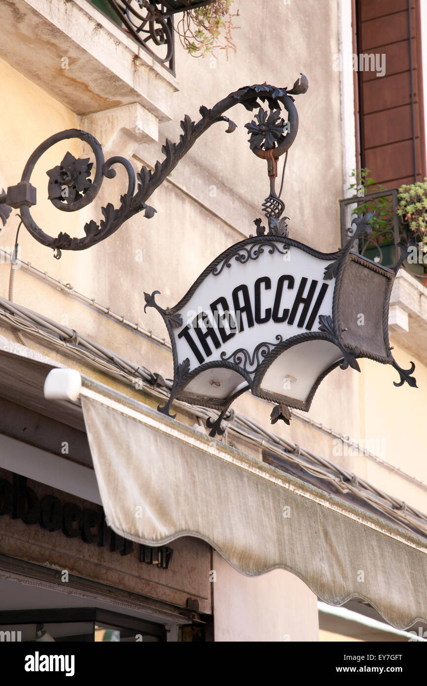 Tobacconist - Tabacchi Sign, Venice, Italy Stock Photo