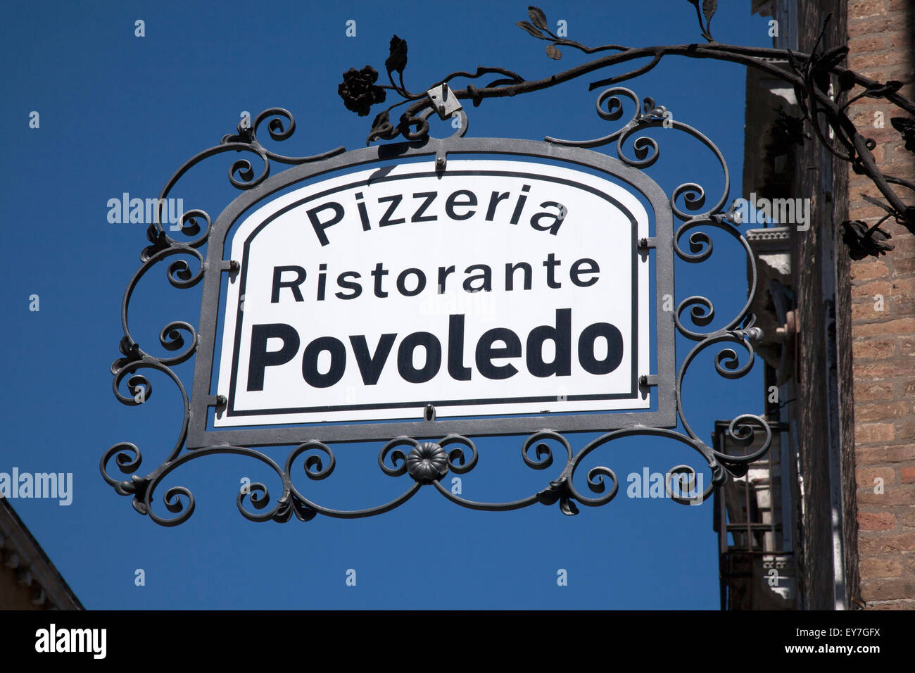 Povoledo Restaurant and Pizzeria Sign, Venice; Italy Stock Photo Alamy