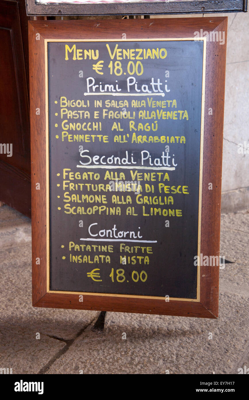 Venetian Food Restaurant Menu; Venice, Italy Stock Photo - Alamy