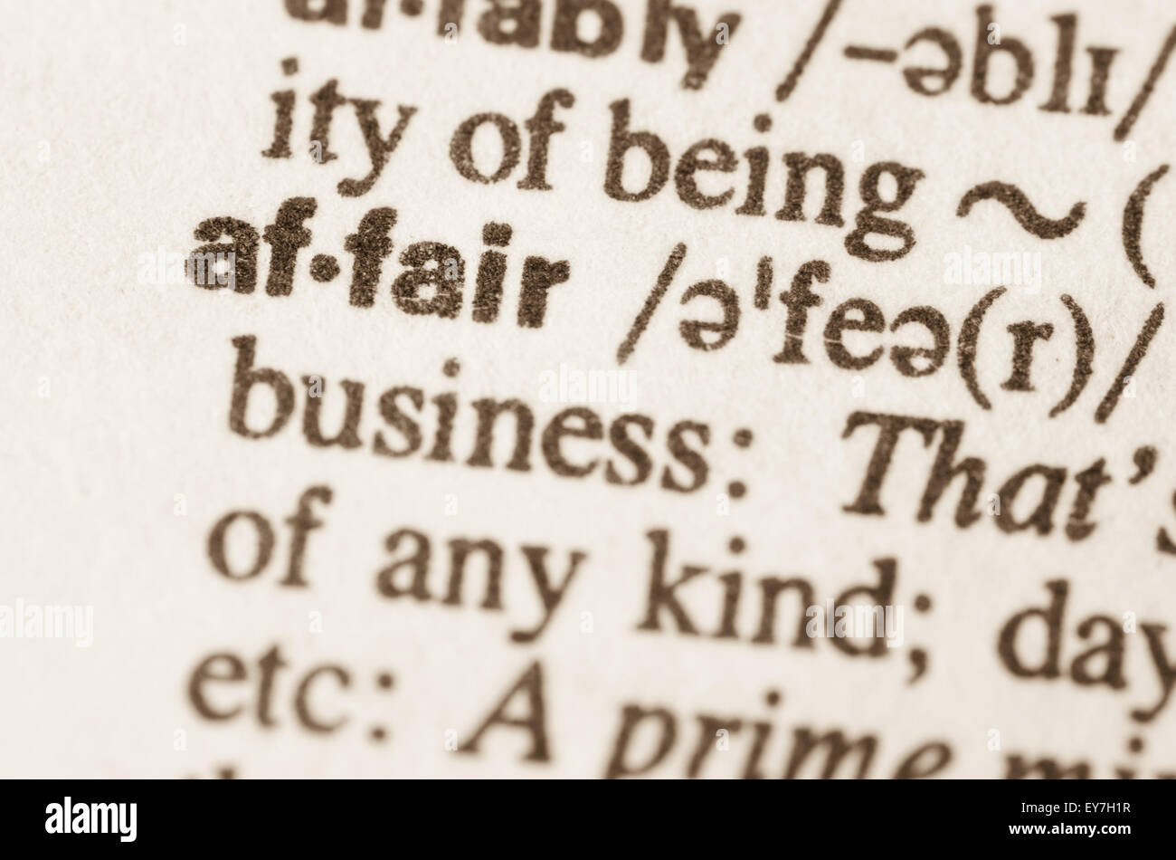 Definition of word affair in dictionary Stock Photo