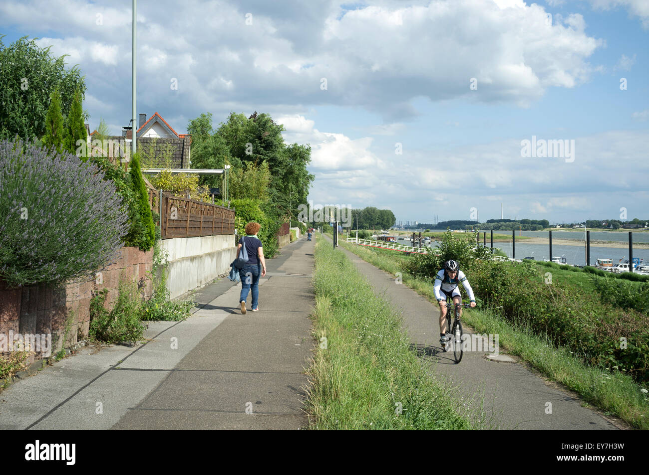 Pedestrian and cycle ways, Hitdorf, Germany. Stock Photo