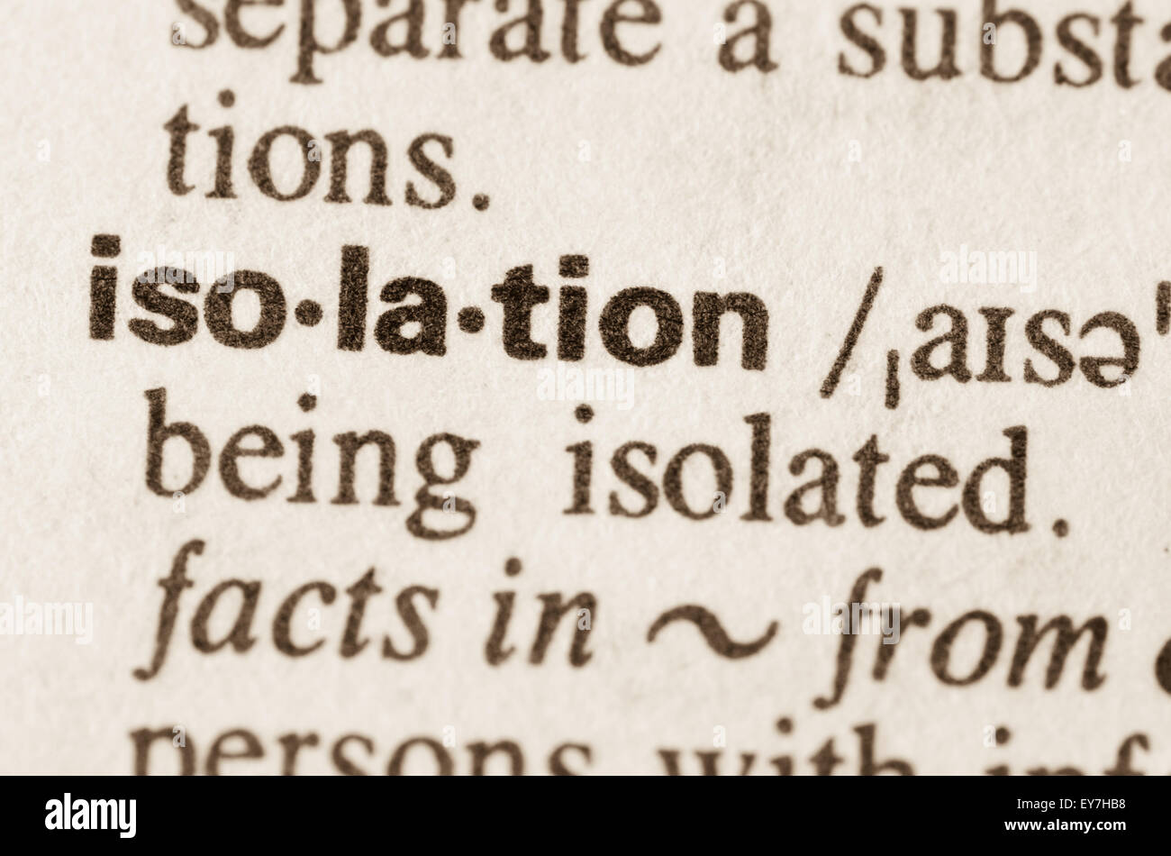 Definition of word isolation in dictionary Stock Photo