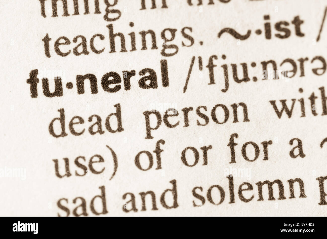 Definition of word funeral in dictionary Stock Photo Alamy