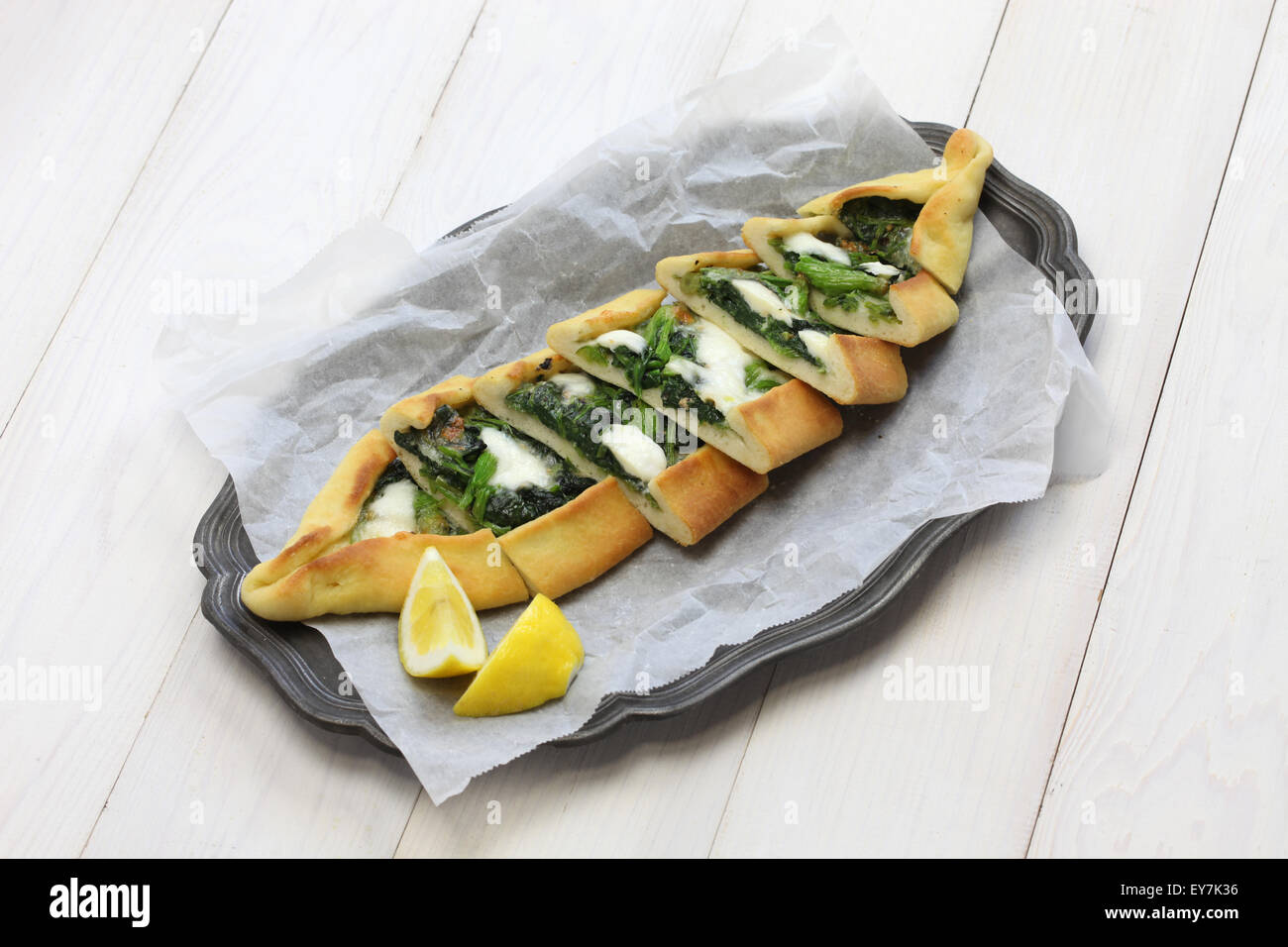 homemade spinach pide, traditional turkish pizza Stock Photo