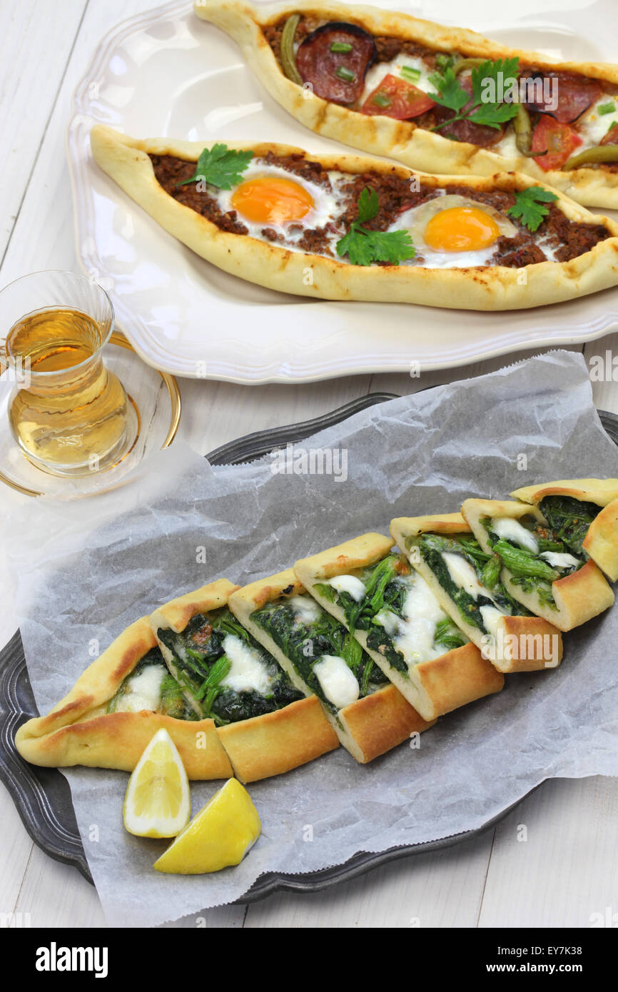 homemade pide, traditional turkish pizza Stock Photo