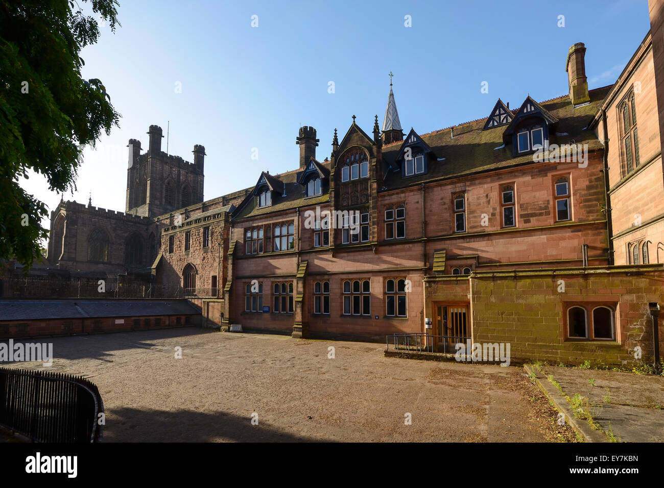The rear of Barclays Bank viewed from Abbey Square and adjacent to Chester Cathedral Stock Photo