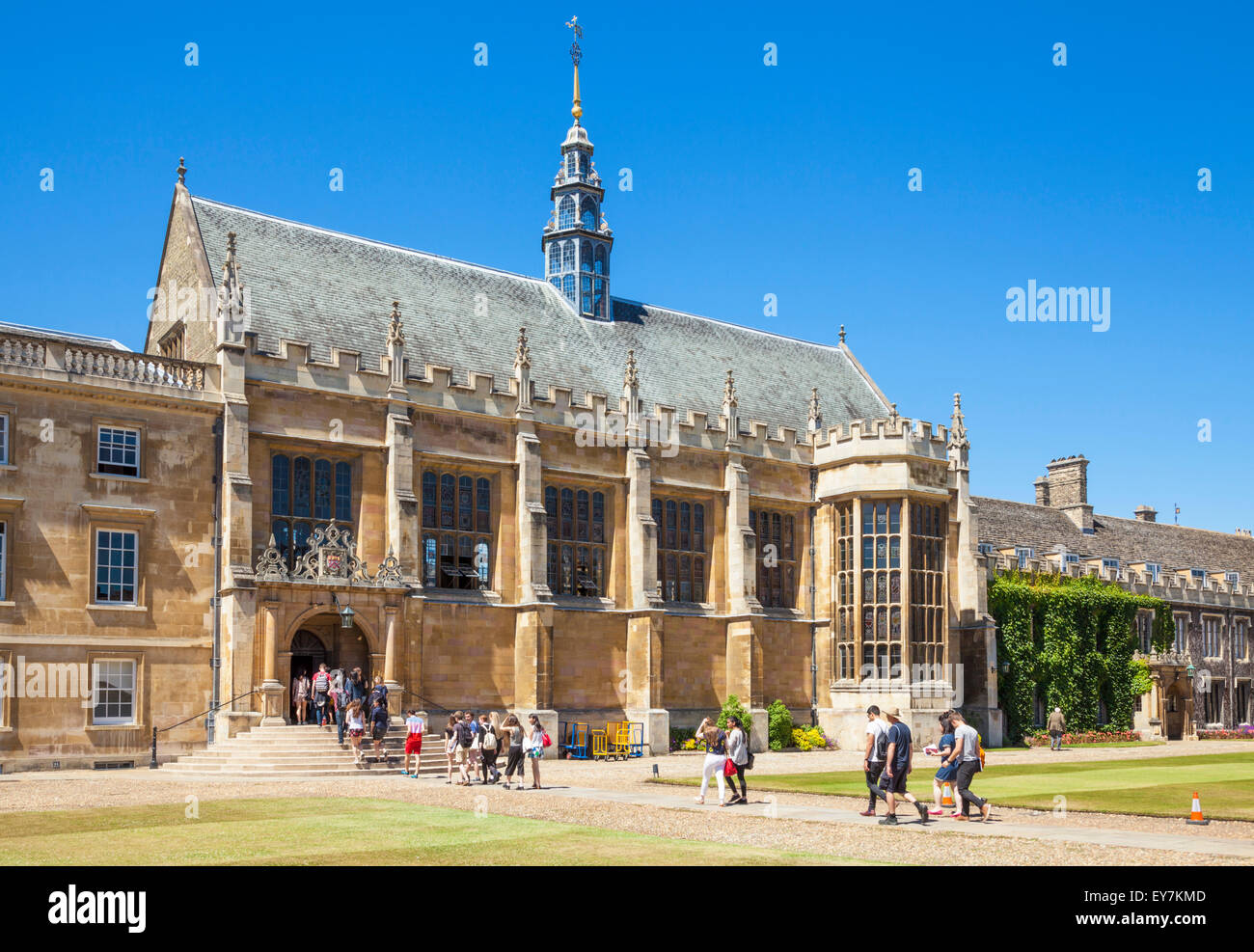 Dining Hall and Great court Trinity College Cambridge University Cambridge Cambridgeshire England UK GB EU Europe Stock Photo