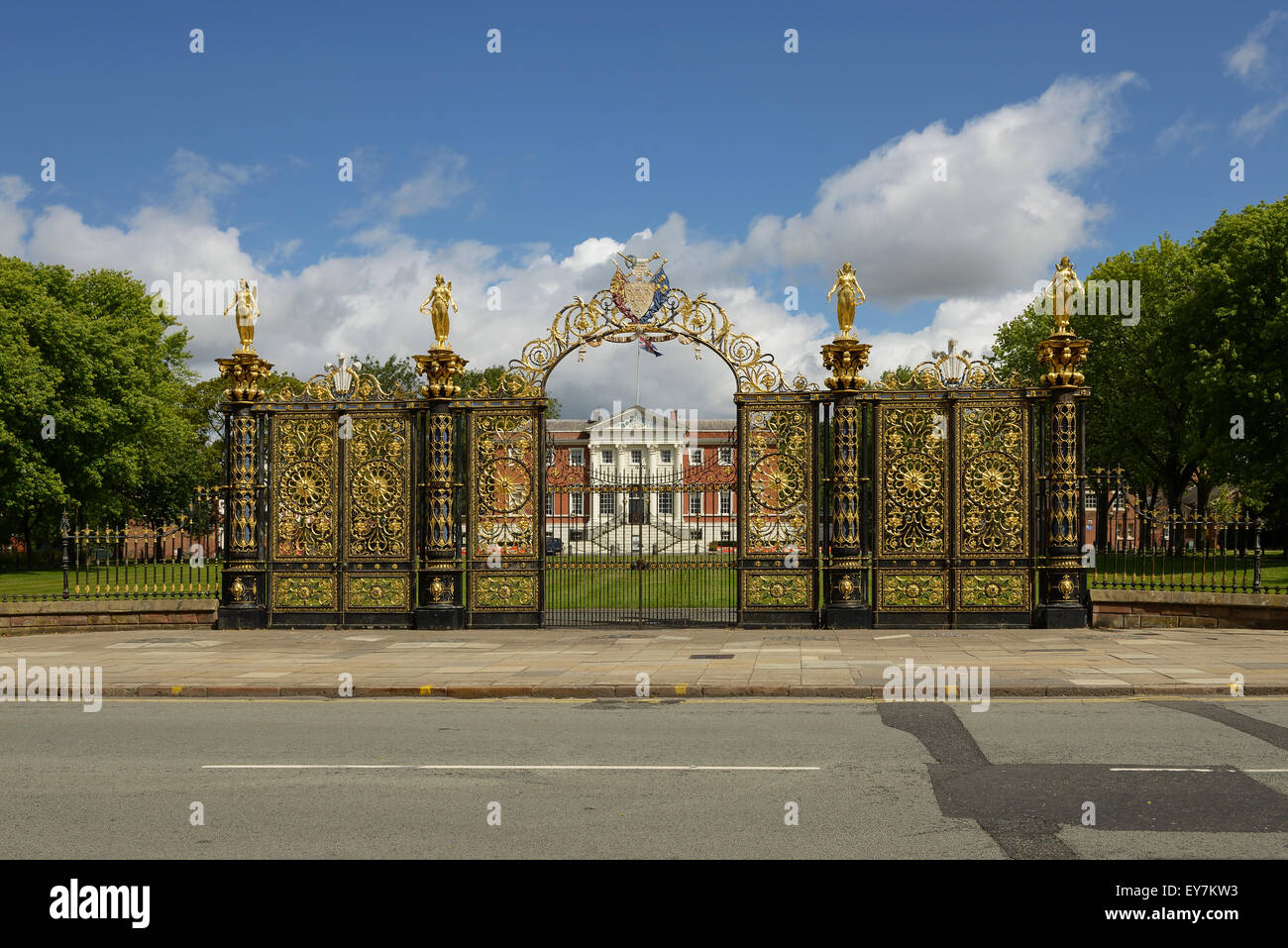 The Golden Gates outside Warrington Town Hall Cheshire UK Stock Photo