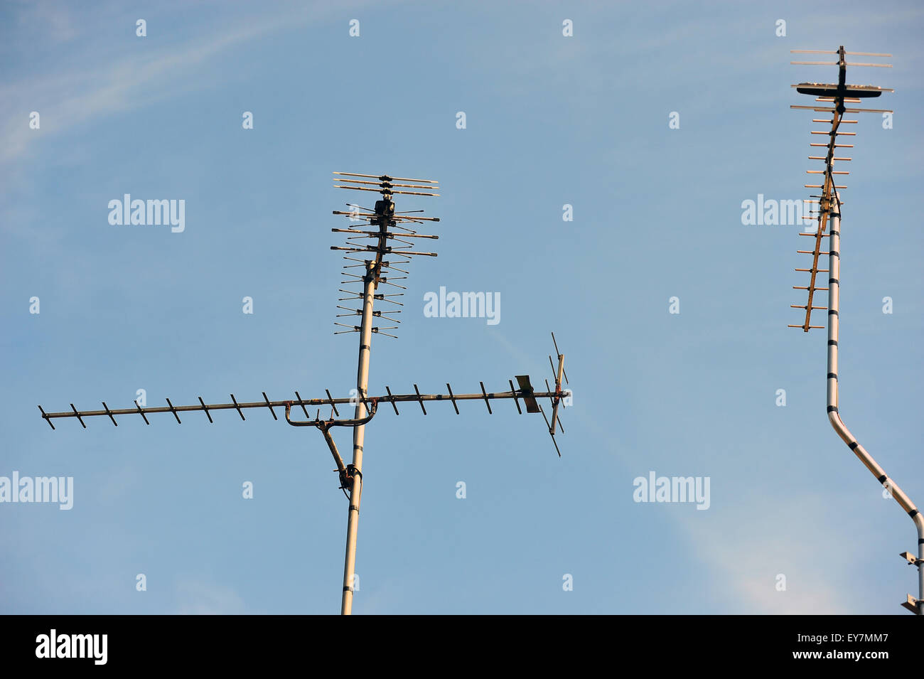 Television antennas on the roof of houses on Sussex in the UK Stock