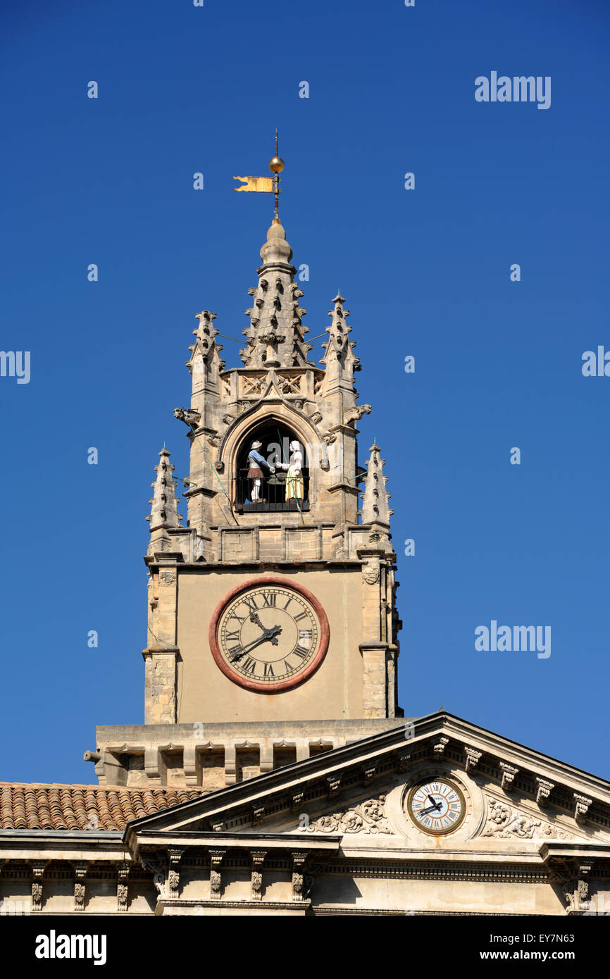 France, Provence, Avignon, city hall clock tower Stock Photo