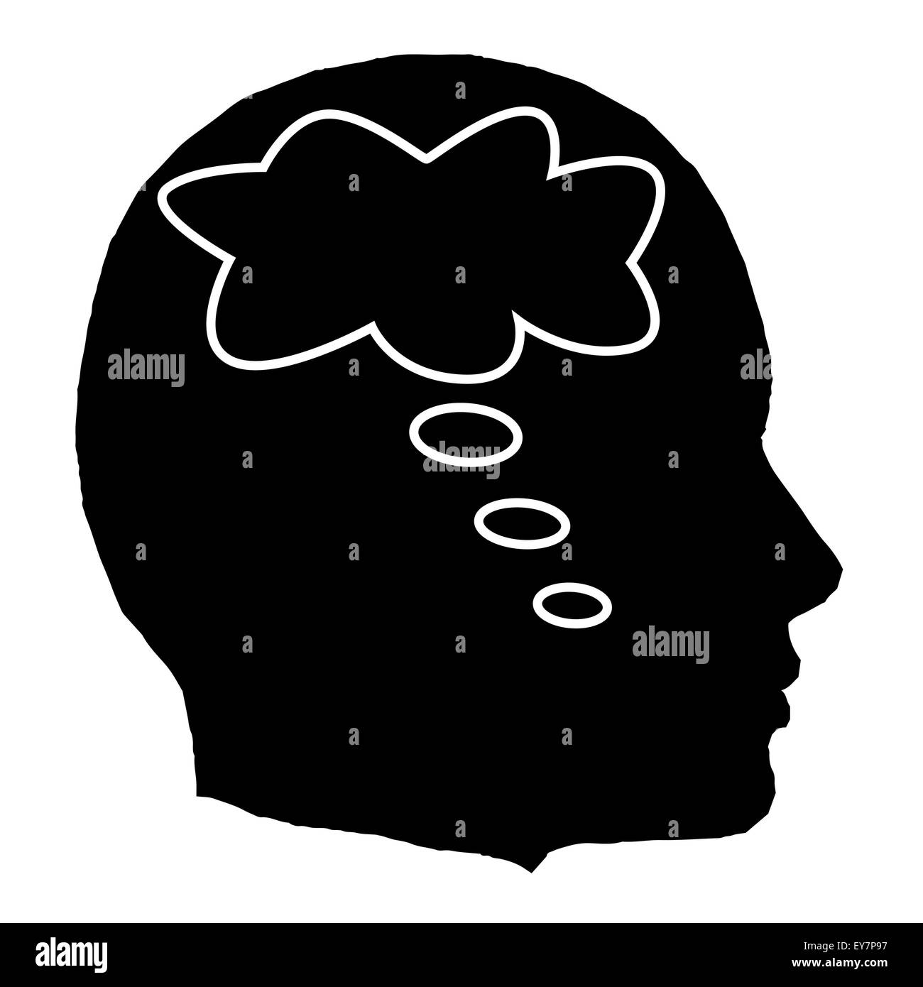 A black isolated man head with a thought bubble Stock Photo