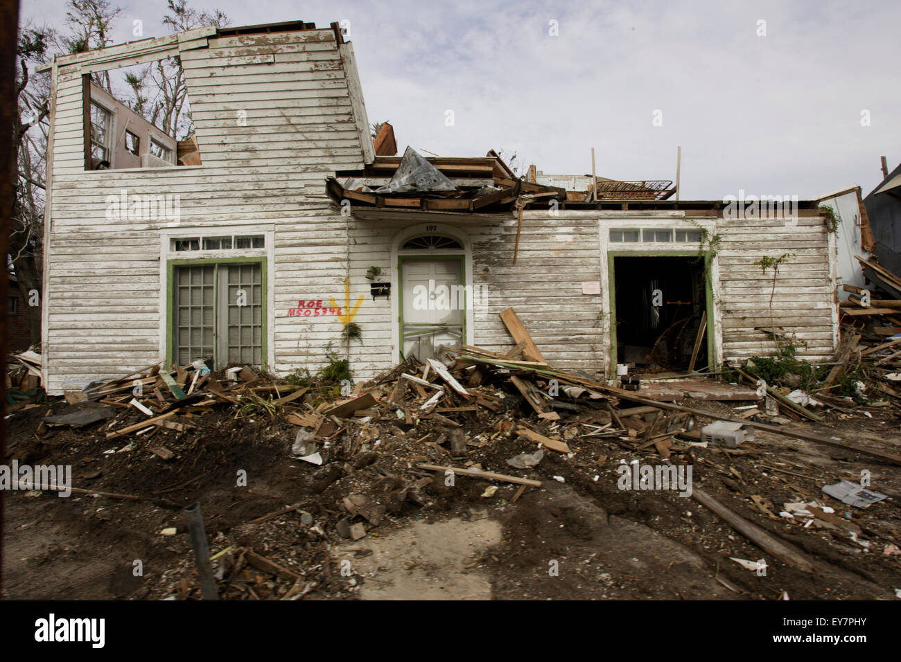 A badly damaged house in the aftermath of Hurricane Katrina in Pass