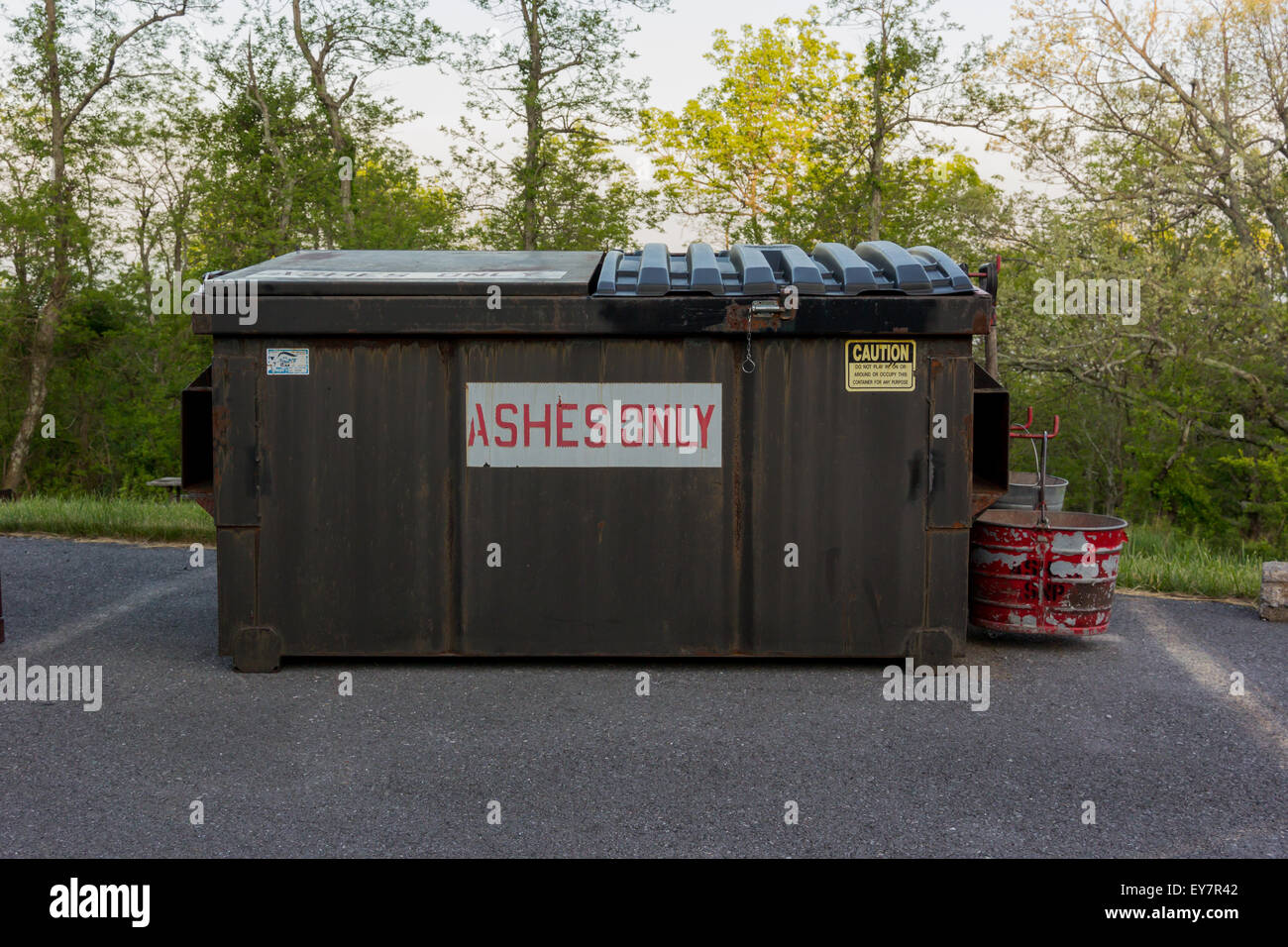 A garbage bin collects ashes from campers in Shenandoah National Park