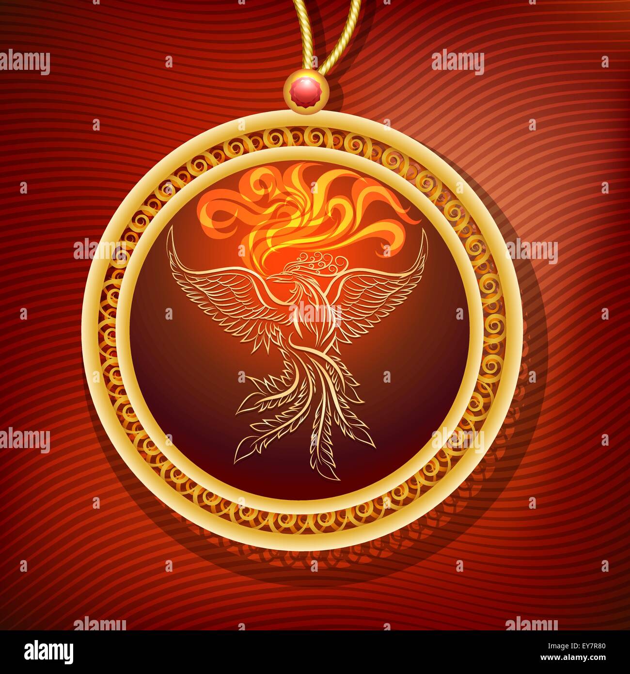 The Phoenix Pendant. Amulet of longevity or eternal revival. Fantasy style. Stock Vector