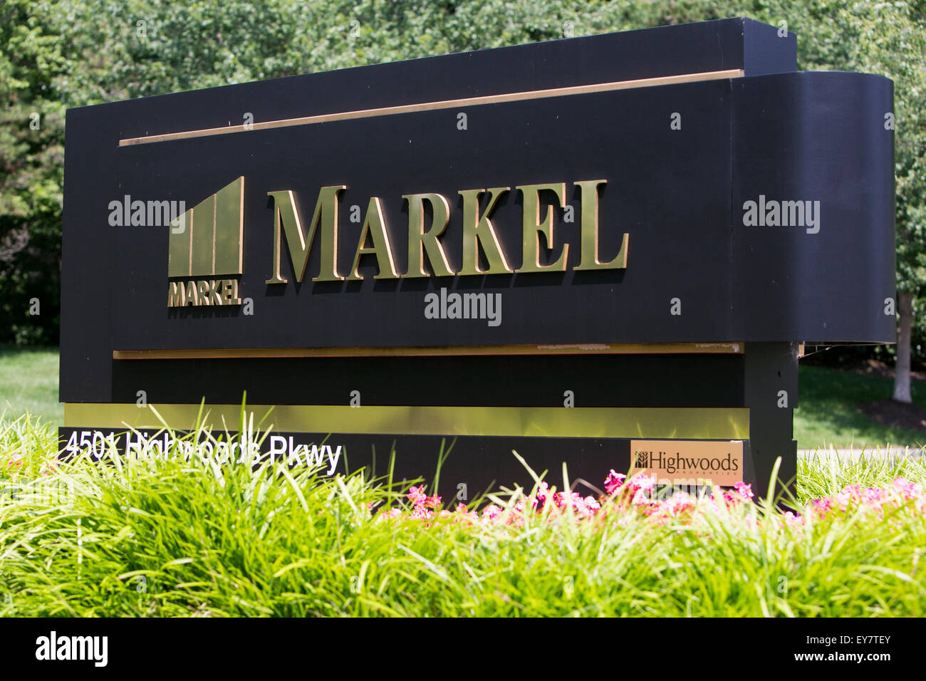 A logo sign outside of the headquarters of the Markel Corporation in