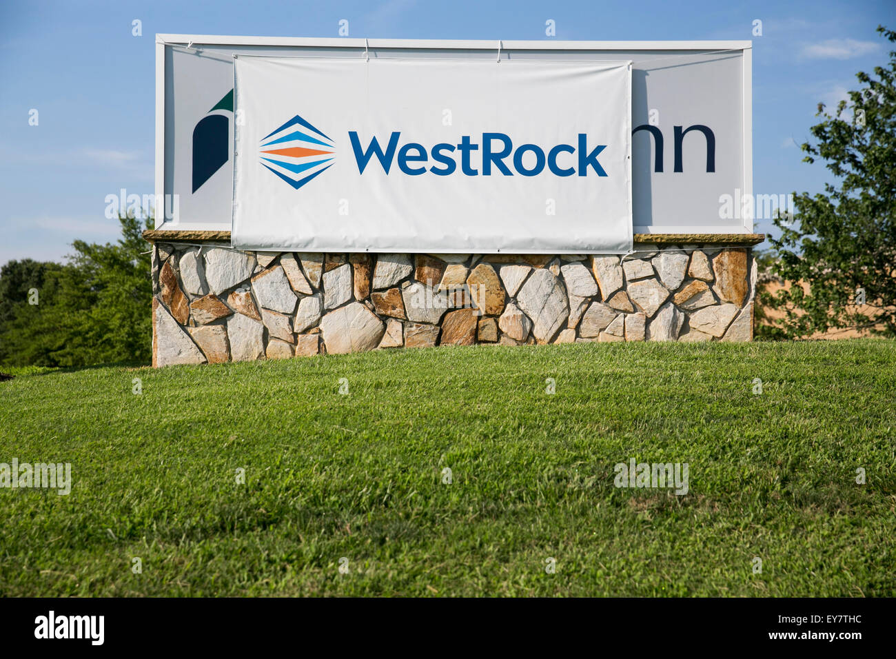 A logo sign outside of a facility occupied by the WestRock Company in