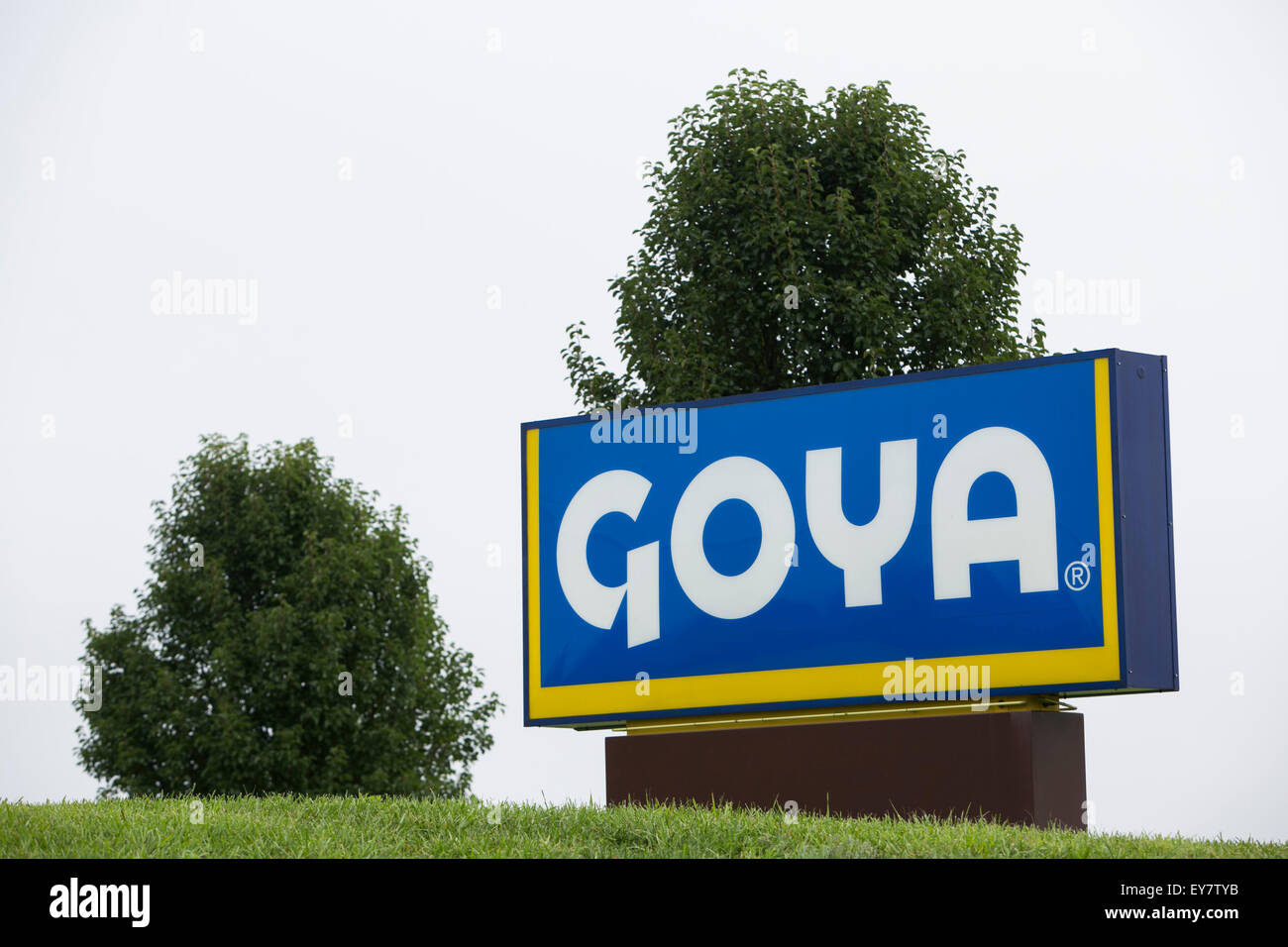 A logo sign outside of a facility occupied by Goya Foods, Inc., in Petersburg, Virginia on July