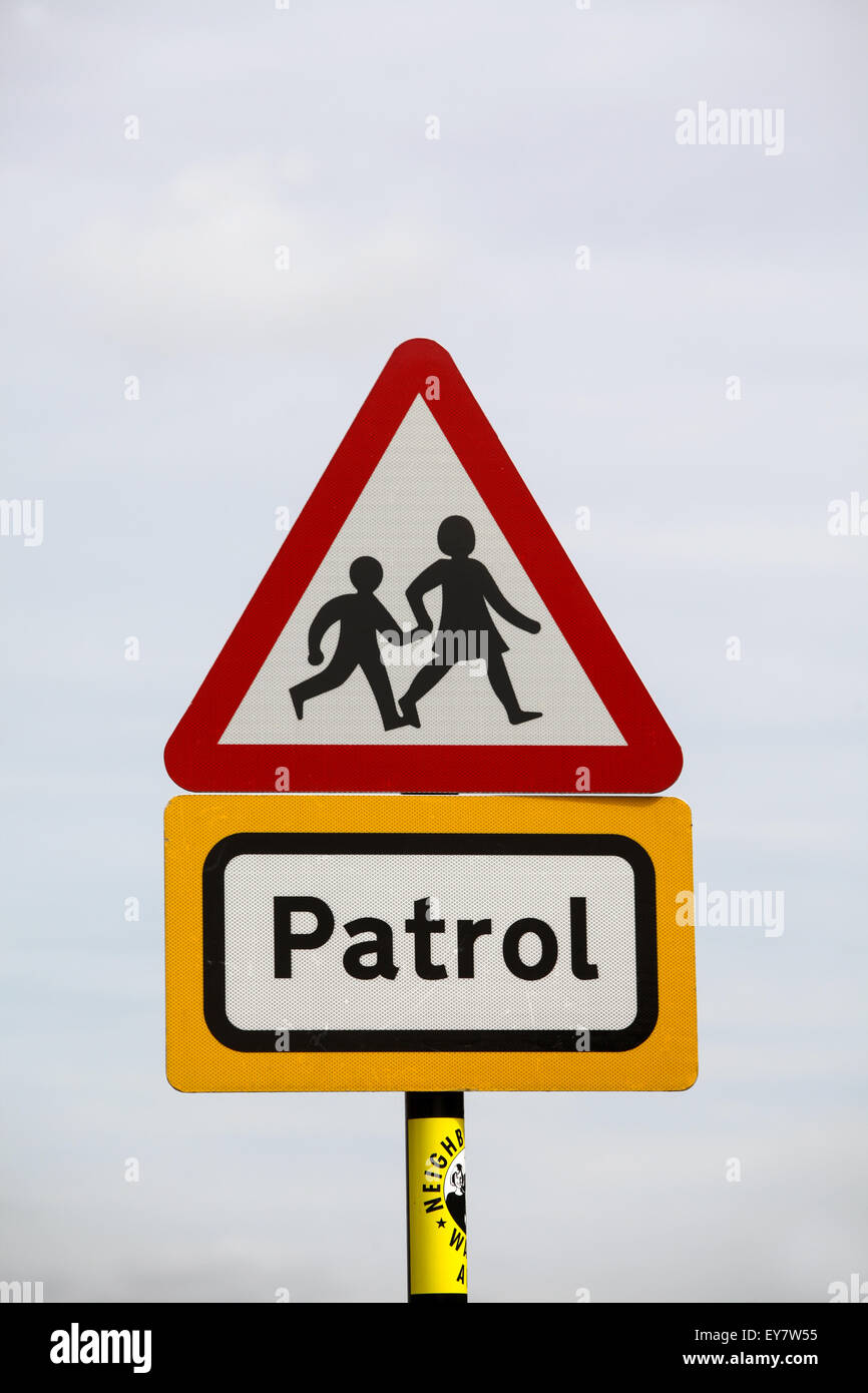 School crossing patrol road sign against a white sky with copy space Stock Photo