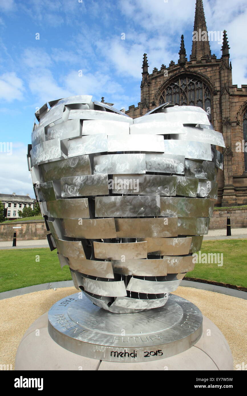 'Heart of Steel' steel sculpture in the Minster Gardens  outside Rotherham Minster, Rotherham town centre, Yorkshire England UK Stock Photo