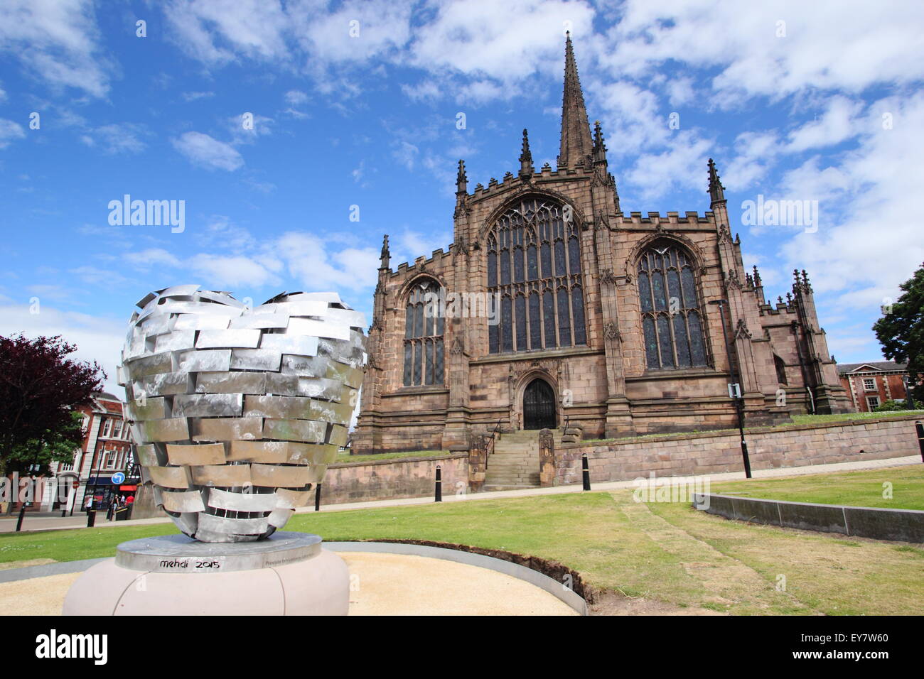 'Heart of Steel' steel sculpture in the Minster Gardens outside Rotherham Minster, Rotherham town centre, Yorkshire England UK Stock Photo