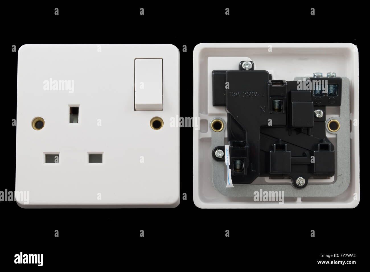 Front and back of a UK power socket Stock Photo Alamy