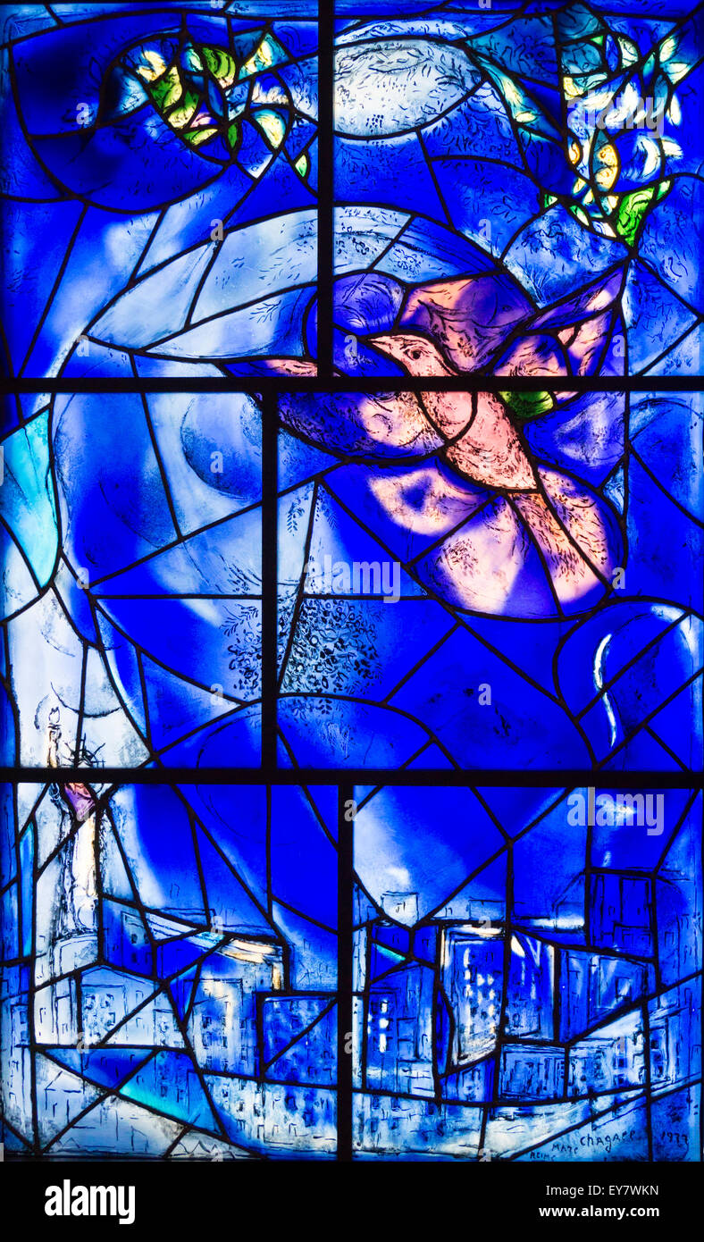 A detail from America Windows by Marc Chagall, stained glass in the Art Institute of Chicago. Stock Photo