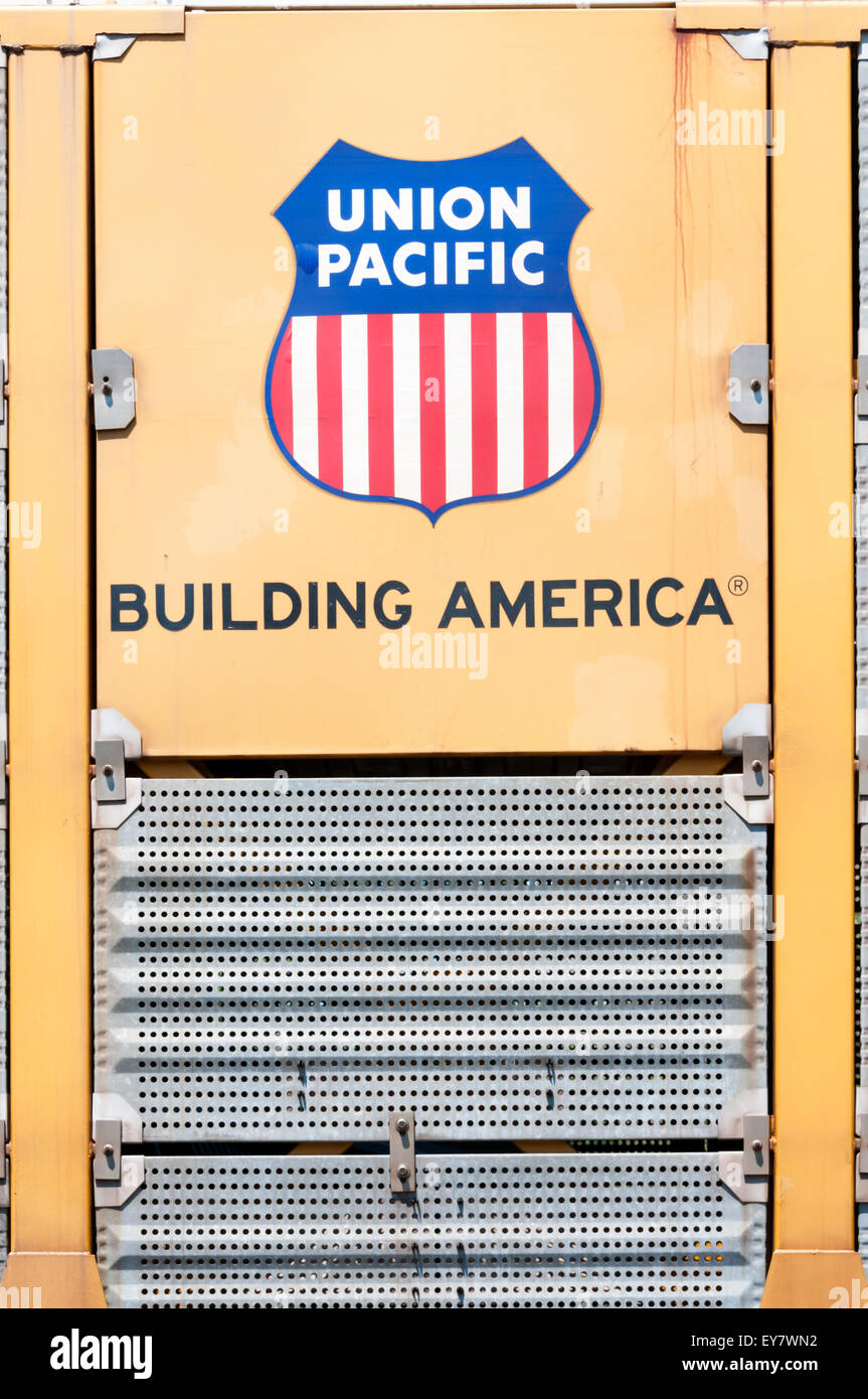 Union Pacific name on the side of a railway wagon container Stock Photo ...